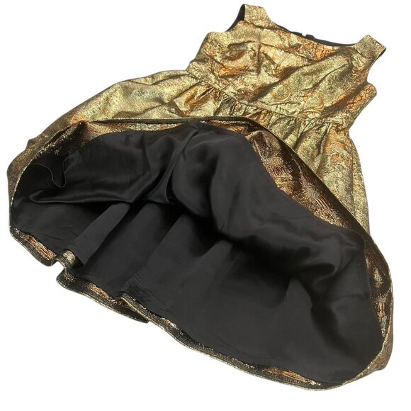 Johanna Johnson Metallic Fit & Flare Dress Gold 6 Party Cocktail Holiday NYE - Picture 6 of 10